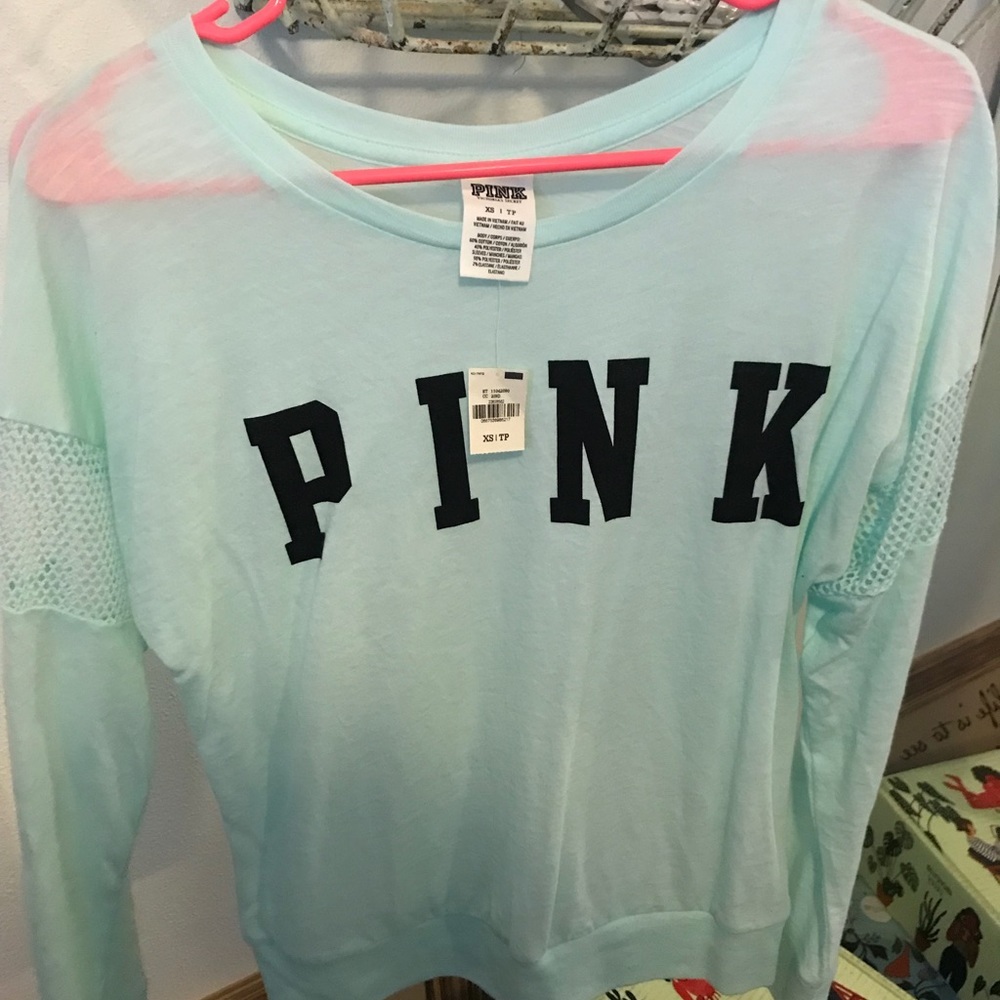 PINK light aqua/mint mesh top!‎ Perfect for Spring!